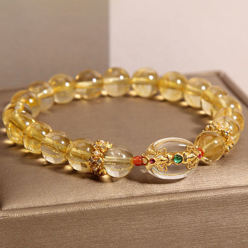 Wear FengShui Natural Golden Rutilated Quartz Beads Auspiciousness Bracelet
