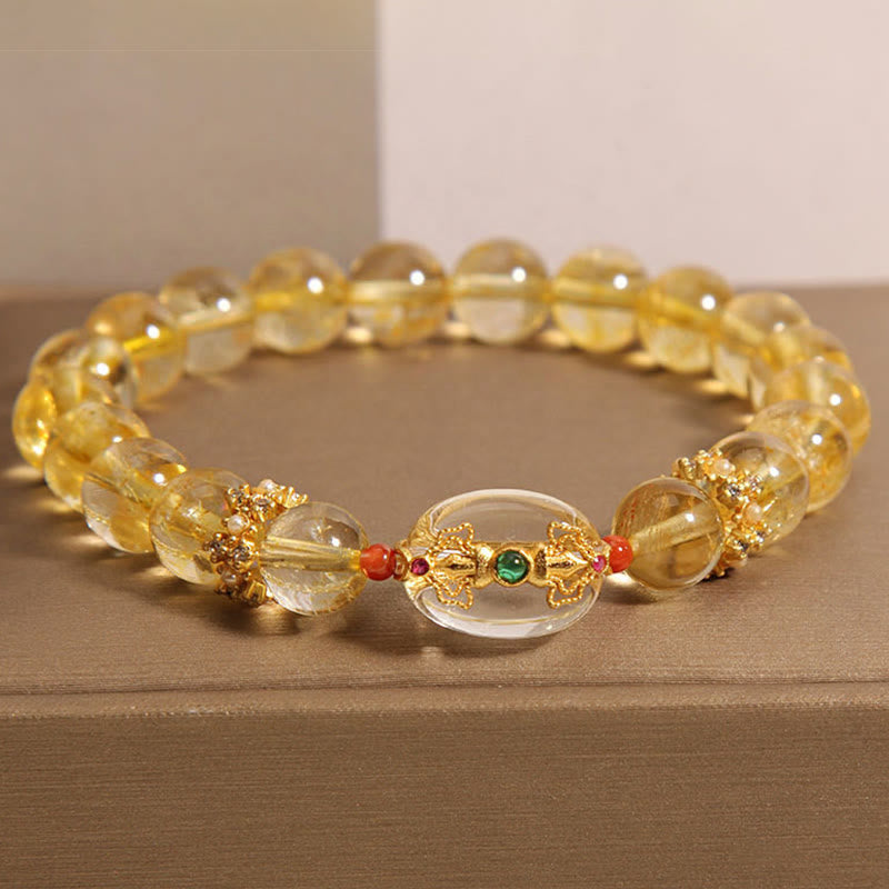Wear FengShui Natural Golden Rutilated Quartz Beads Auspiciousness Bracelet