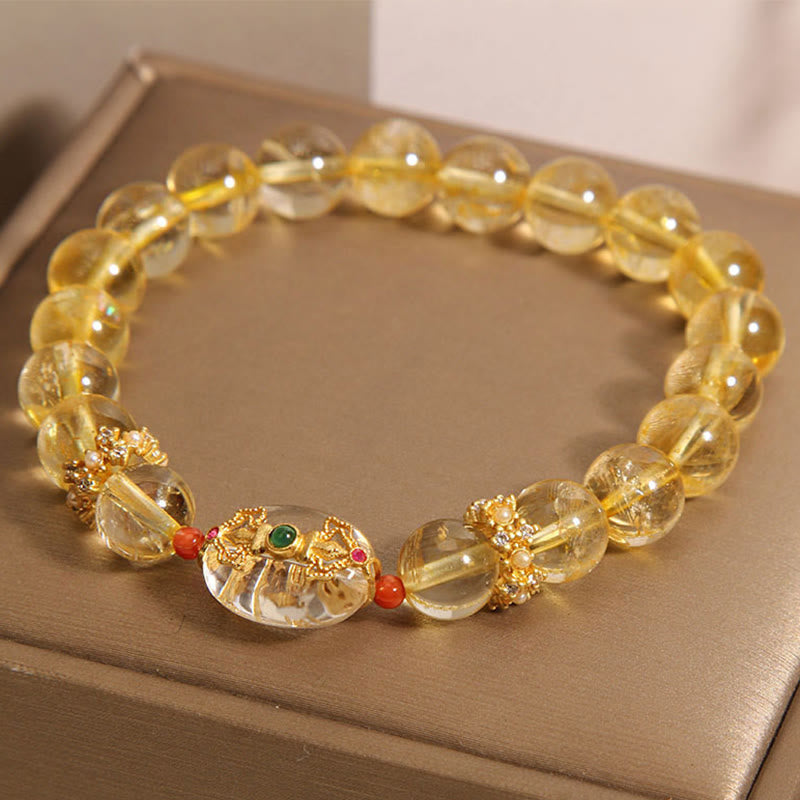 Wear FengShui Natural Golden Rutilated Quartz Beads Auspiciousness Bracelet