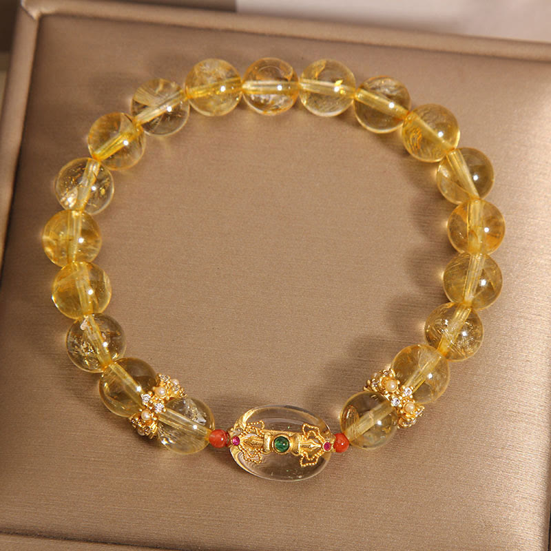 Wear FengShui Natural Golden Rutilated Quartz Beads Auspiciousness Bracelet