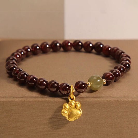 Wear FengShui Cat's Paw Garnet Hetian Jade Beads Purification Bracelet
