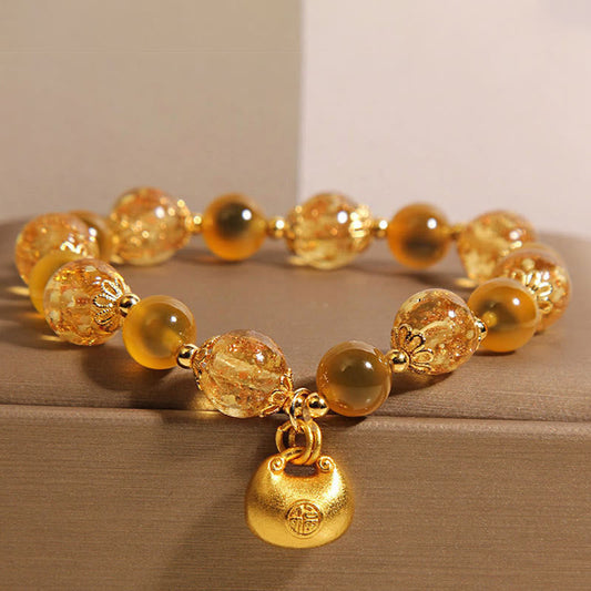 Wear FengShui Yellow Candy Agate Fu Character Blessing Bag Healing Bracelet