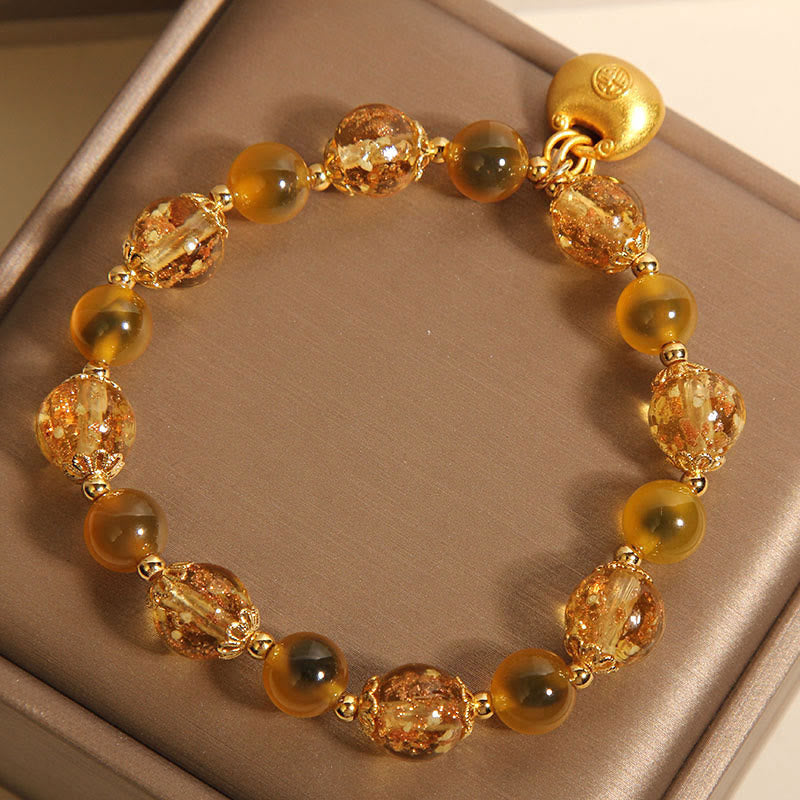 Wear FengShui Yellow Candy Agate Fu Character Blessing Bag Healing Bracelet