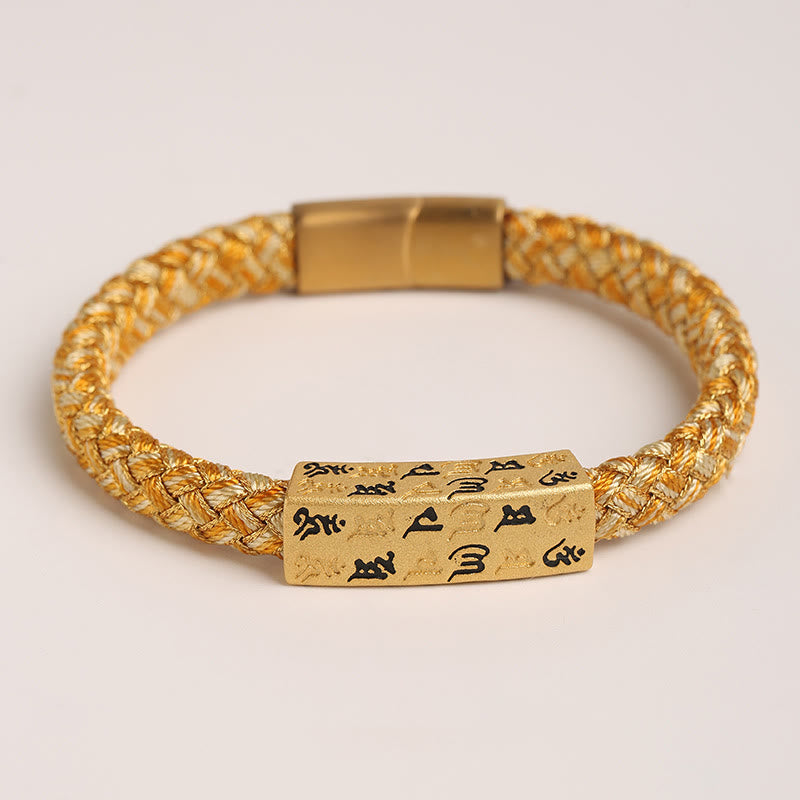 Wear FengShui Tibetan Om Mani Padme Hum Various Colors Rope Gold Thread Diamond Knot Luck Buckle Bracelet
