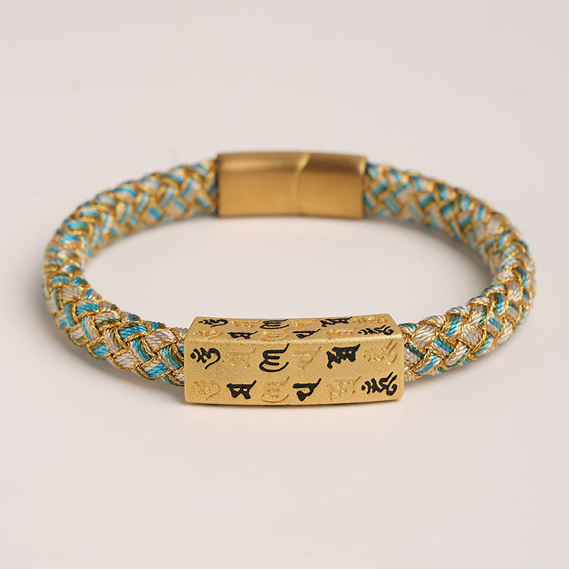 Wear FengShui Tibetan Om Mani Padme Hum Various Colors Rope Gold Thread Diamond Knot Luck Buckle Bracelet