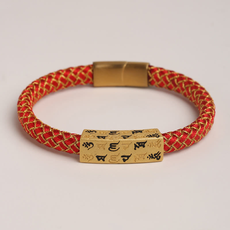 Wear FengShui Tibetan Om Mani Padme Hum Various Colors Rope Gold Thread Diamond Knot Luck Buckle Bracelet