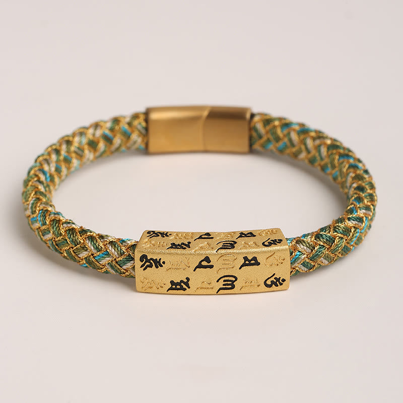 Wear FengShui Tibetan Om Mani Padme Hum Various Colors Rope Gold Thread Diamond Knot Luck Buckle Bracelet