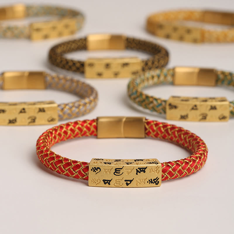 Wear FengShui Tibetan Om Mani Padme Hum Various Colors Rope Gold Thread Diamond Knot Luck Buckle Bracelet
