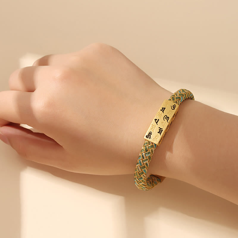 Wear FengShui Tibetan Om Mani Padme Hum Various Colors Rope Gold Thread Diamond Knot Luck Buckle Bracelet