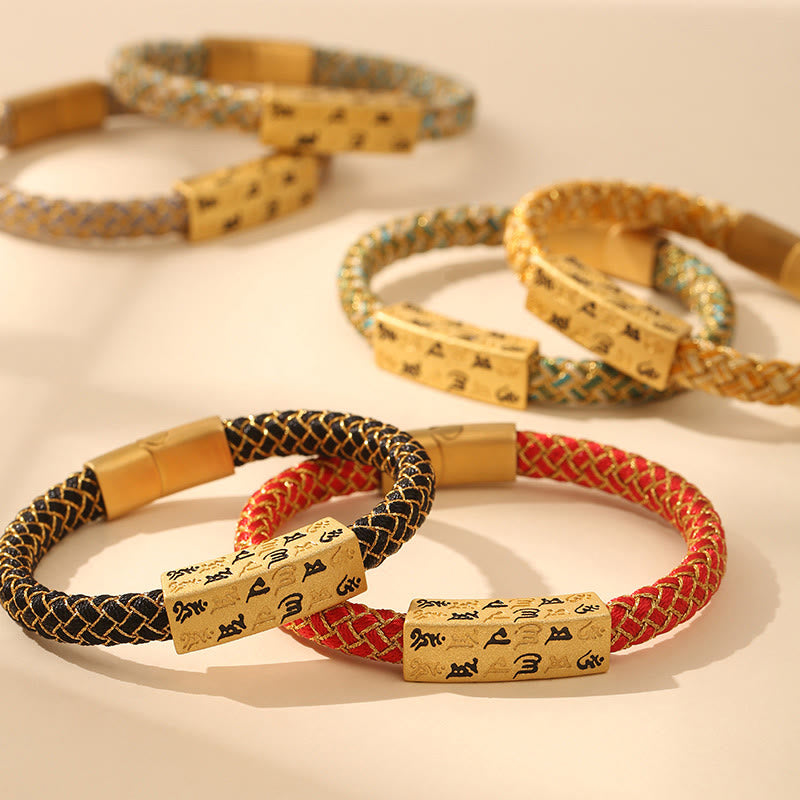 Wear FengShui Tibetan Om Mani Padme Hum Various Colors Rope Gold Thread Diamond Knot Luck Buckle Bracelet