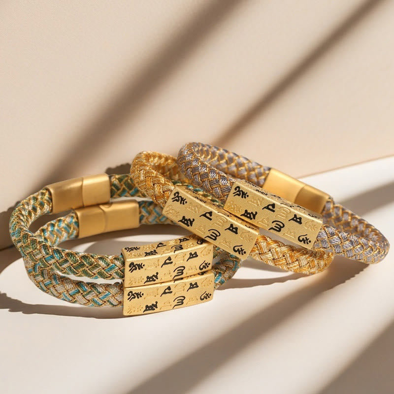 Wear FengShui Tibetan Om Mani Padme Hum Various Colors Rope Gold Thread Diamond Knot Luck Buckle Bracelet