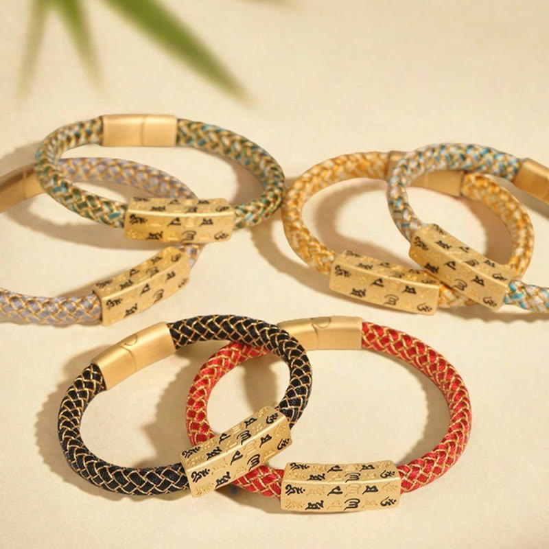 Wear FengShui Tibetan Om Mani Padme Hum Various Colors Rope Gold Thread Diamond Knot Luck Buckle Bracelet