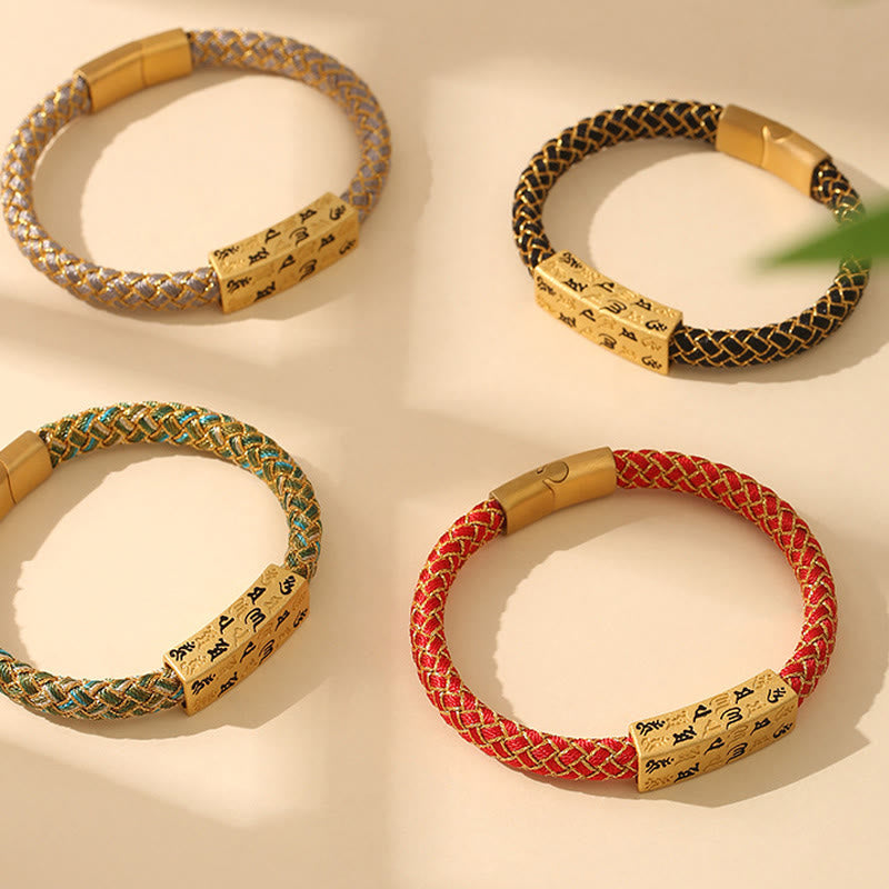 Wear FengShui Tibetan Om Mani Padme Hum Various Colors Rope Gold Thread Diamond Knot Luck Buckle Bracelet