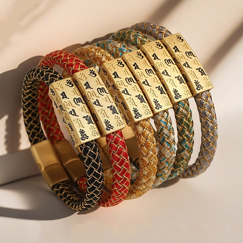 Wear FengShui Tibetan Om Mani Padme Hum Various Colors Rope Gold Thread Diamond Knot Luck Buckle Bracelet