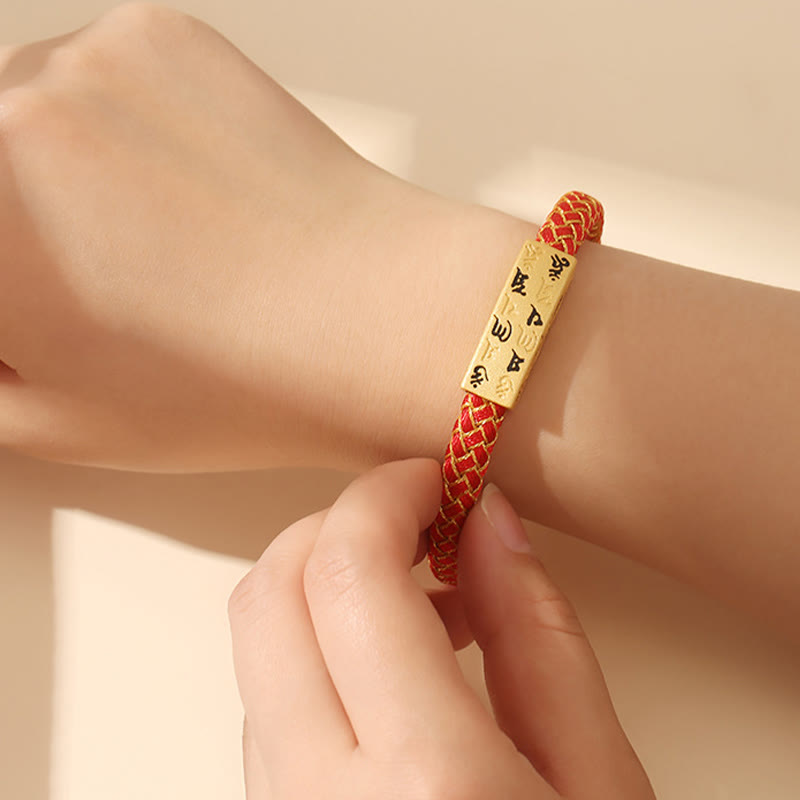 Wear FengShui Tibetan Om Mani Padme Hum Various Colors Rope Gold Thread Diamond Knot Luck Buckle Bracelet