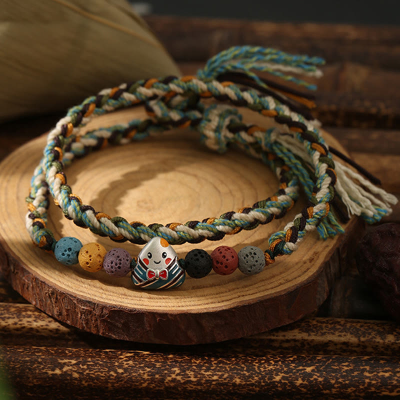 Wear FengShui Dragon Boat Festival Colorful Rope Lava Rock Fu Character Rice Dumplings Luck Braided Bracelet