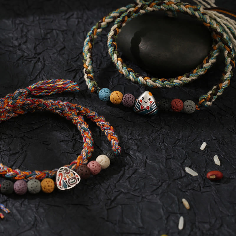 Wear FengShui Dragon Boat Festival Colorful Rope Lava Rock Fu Character Rice Dumplings Luck Braided Bracelet