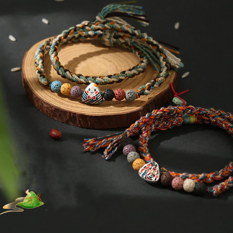Wear FengShui Dragon Boat Festival Colorful Rope Lava Rock Fu Character Rice Dumplings Luck Braided Bracelet