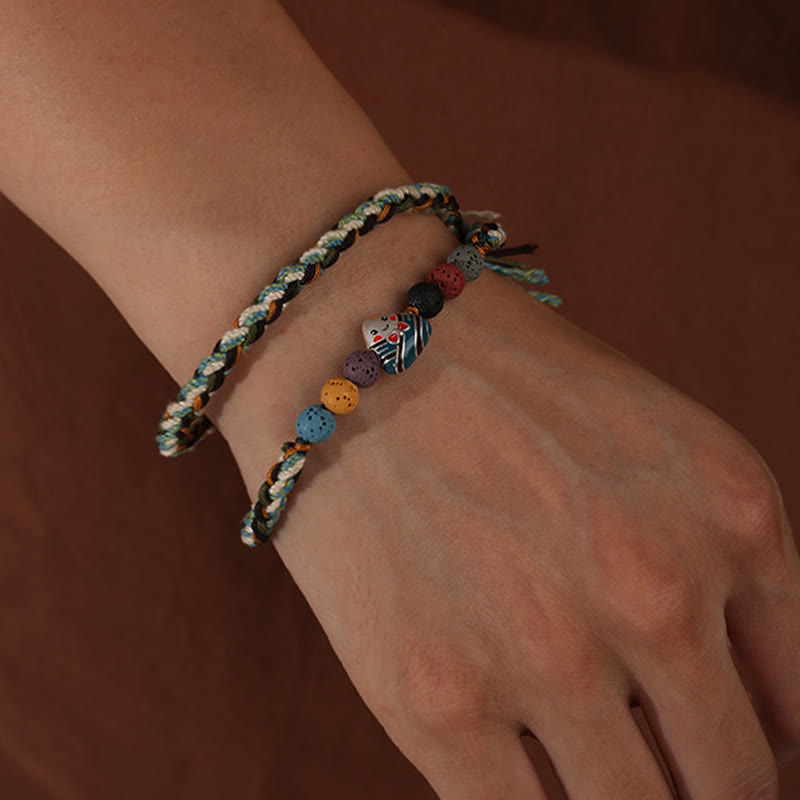 Wear FengShui Dragon Boat Festival Colorful Rope Lava Rock Fu Character Rice Dumplings Luck Braided Bracelet