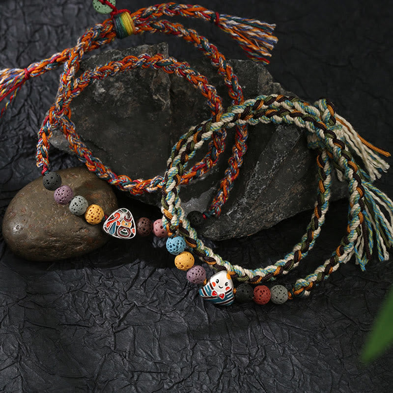 Wear FengShui Dragon Boat Festival Colorful Rope Lava Rock Fu Character Rice Dumplings Luck Braided Bracelet