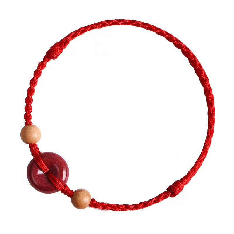 Wear FengShui Peach Wood Peace Buckle Cinnabar Wealth String Bracelet Anklet