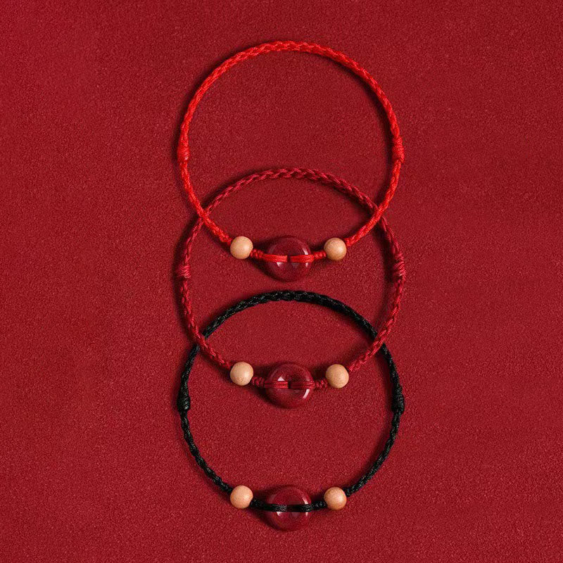 Wear FengShui Peach Wood Peace Buckle Cinnabar Wealth String Bracelet Anklet
