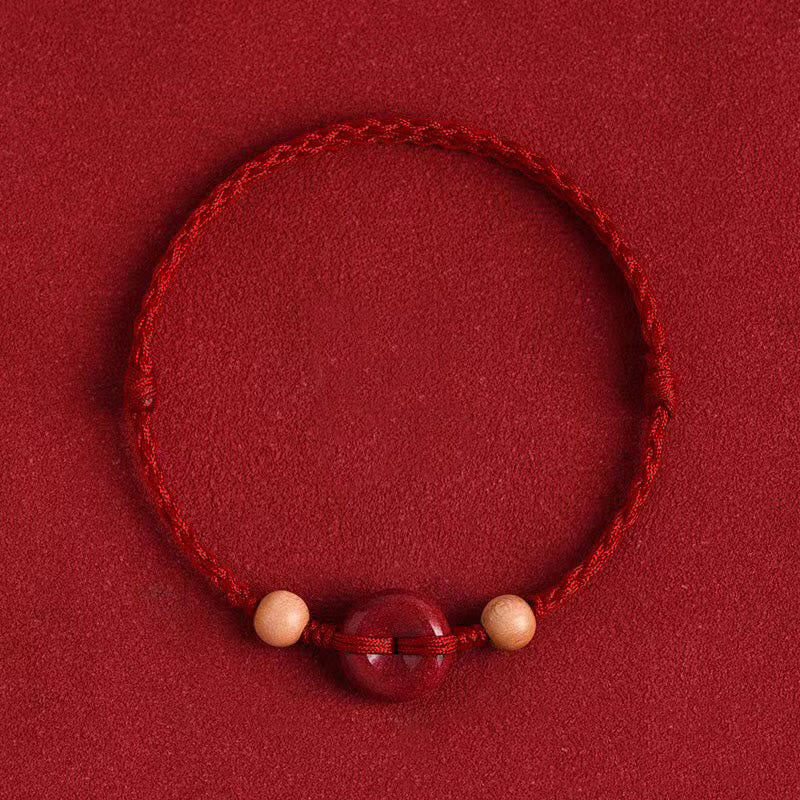 Wear FengShui Peach Wood Peace Buckle Cinnabar Wealth String Bracelet Anklet