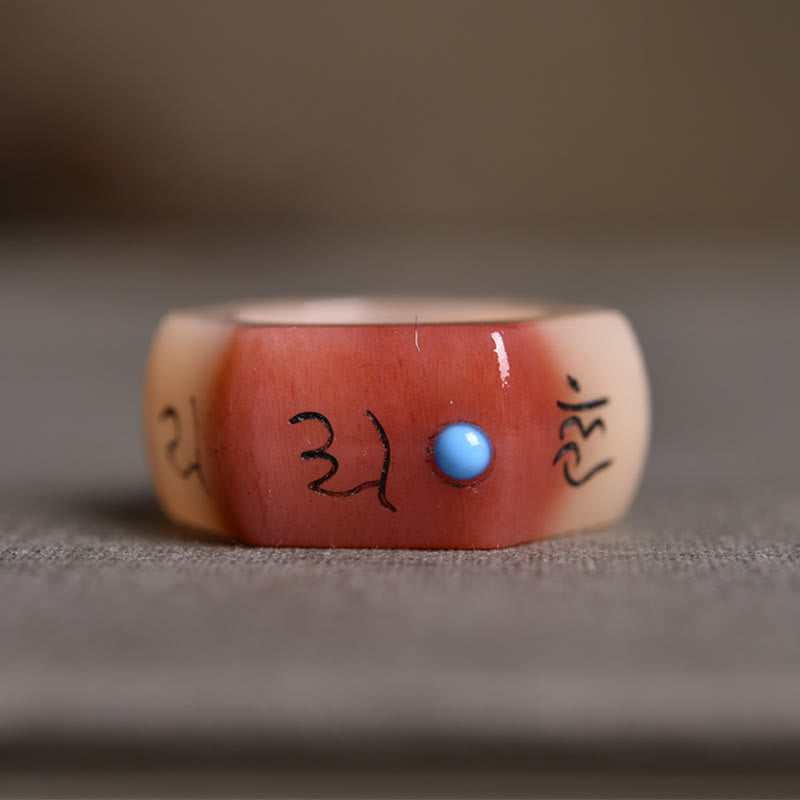 Wear FengShui Camel Bone Om Mani Padme Hum Carving Protection Ring