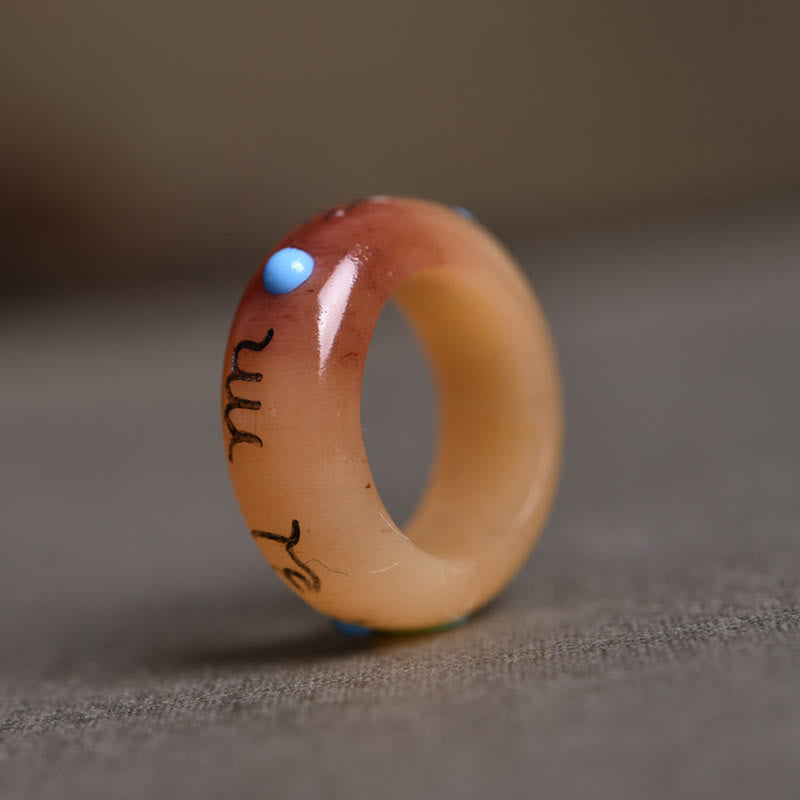 Wear FengShui Camel Bone Om Mani Padme Hum Carving Protection Ring