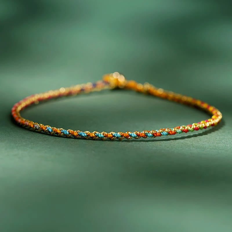 Wear FengShui Colorful Rope Luck Coin Bead Abundance Extra Thin Braided Bracelet