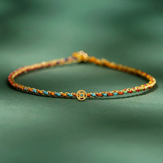 Wear FengShui Colorful Rope Luck Coin Bead Abundance Extra Thin Braided Bracelet