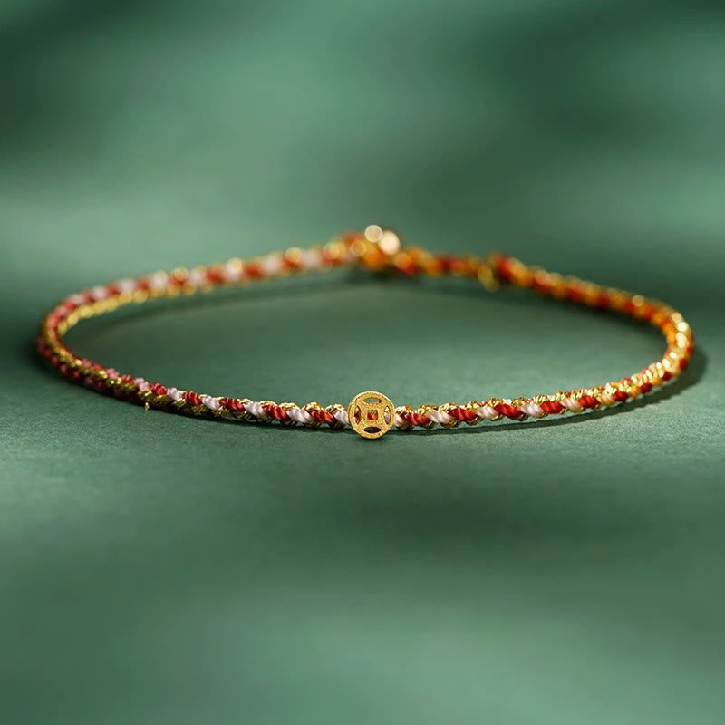 Wear FengShui Colorful Rope Luck Coin Bead Abundance Extra Thin Braided Bracelet