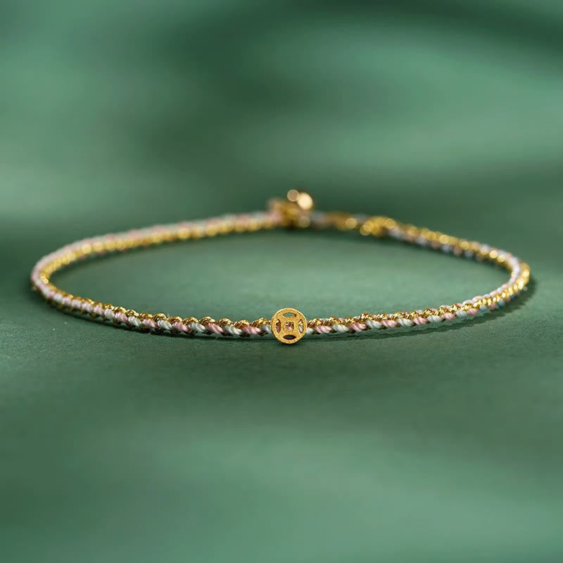 Wear FengShui Colorful Rope Luck Coin Bead Abundance Extra Thin Braided Bracelet