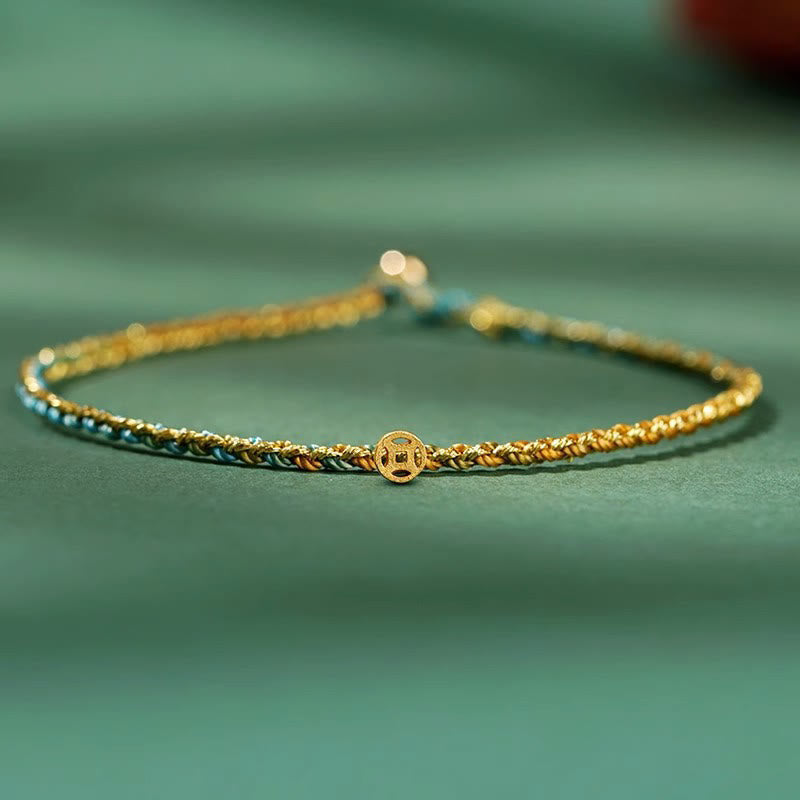 Wear FengShui Colorful Rope Luck Coin Bead Abundance Extra Thin Braided Bracelet