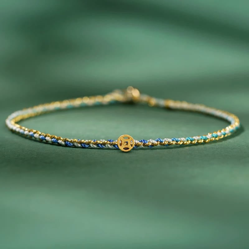 Wear FengShui Colorful Rope Luck Coin Bead Abundance Extra Thin Braided Bracelet