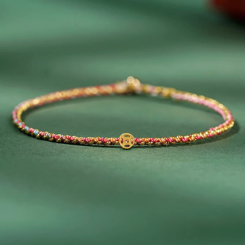Wear FengShui Colorful Rope Luck Coin Bead Abundance Extra Thin Braided Bracelet