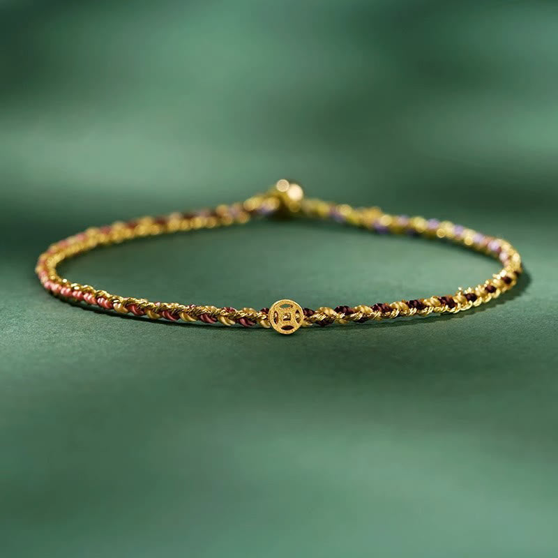 Wear FengShui Colorful Rope Luck Coin Bead Abundance Extra Thin Braided Bracelet