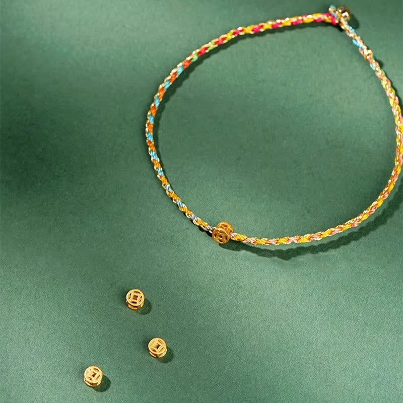 Wear FengShui Colorful Rope Luck Coin Bead Abundance Extra Thin Braided Bracelet
