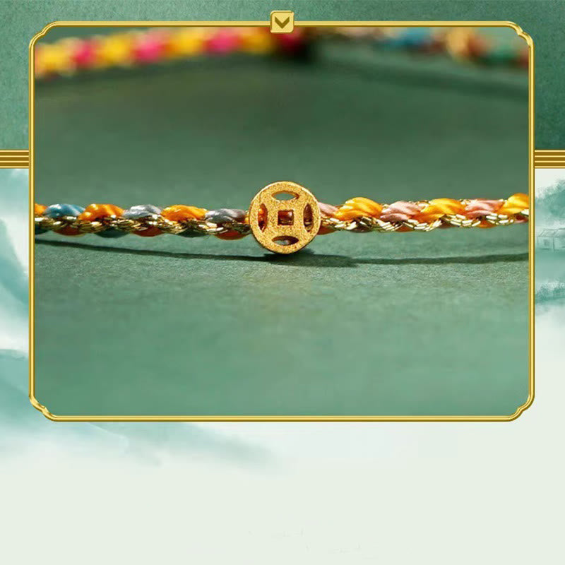 Wear FengShui Colorful Rope Luck Coin Bead Abundance Extra Thin Braided Bracelet