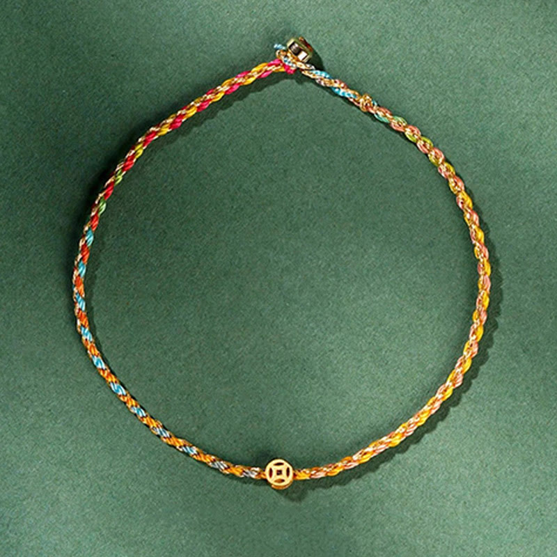 Wear FengShui Colorful Rope Luck Coin Bead Abundance Extra Thin Braided Bracelet