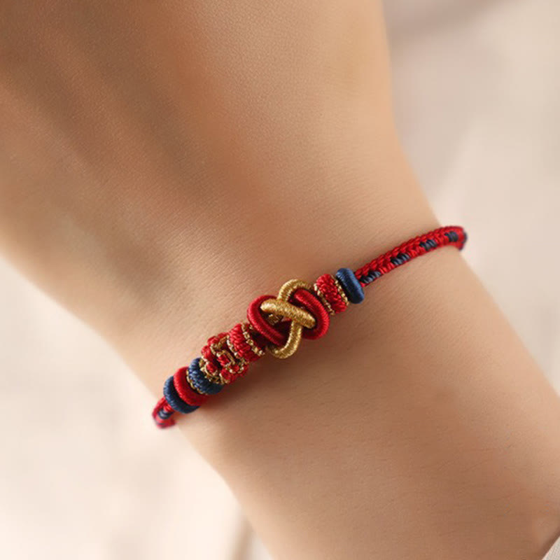 Wear FengShui Handcrafted Peach Blossom Peace Knot Colorful Rope Adjustable Bracelet