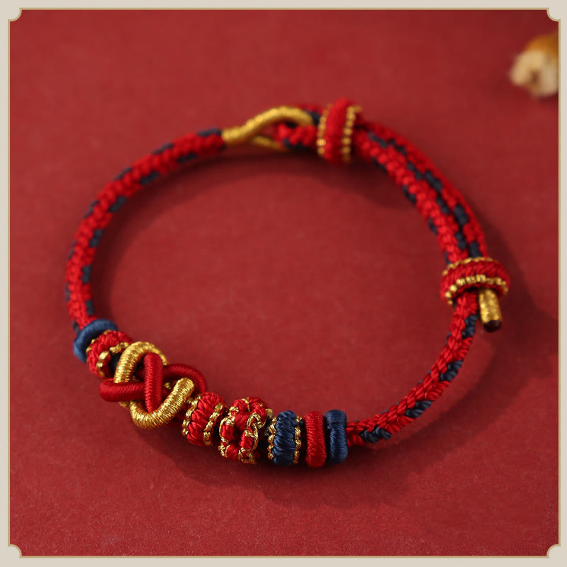 Wear FengShui Handcrafted Peach Blossom Peace Knot Colorful Rope Adjustable Bracelet