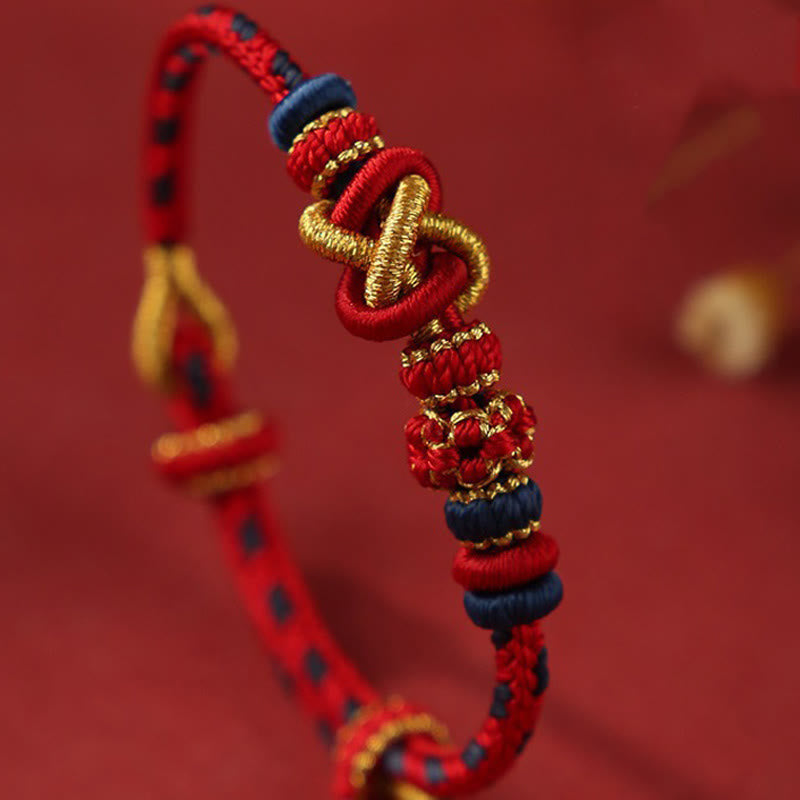 Wear FengShui Handcrafted Peach Blossom Peace Knot Colorful Rope Adjustable Bracelet