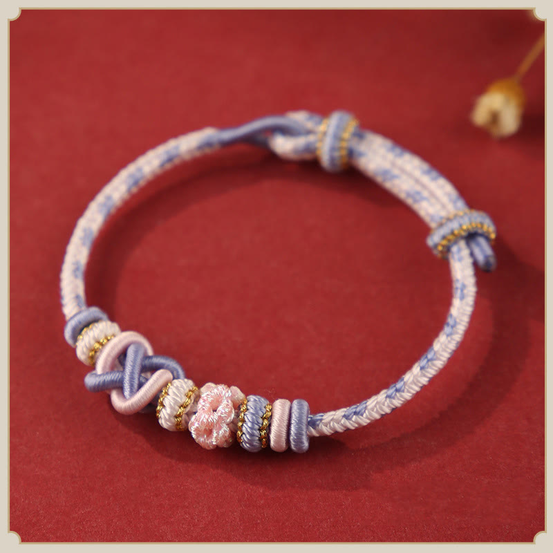 Wear FengShui Handcrafted Peach Blossom Peace Knot Colorful Rope Adjustable Bracelet
