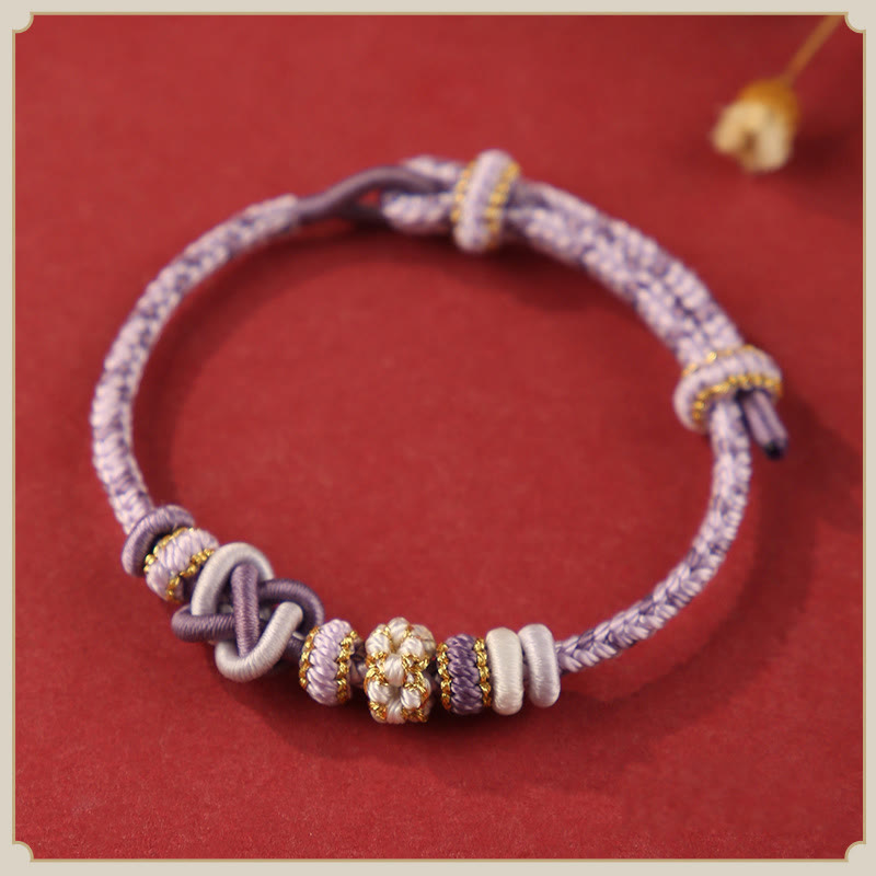 Wear FengShui Handcrafted Peach Blossom Peace Knot Colorful Rope Adjustable Bracelet