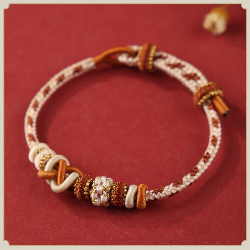 Wear FengShui Handcrafted Peach Blossom Peace Knot Colorful Rope Adjustable Bracelet