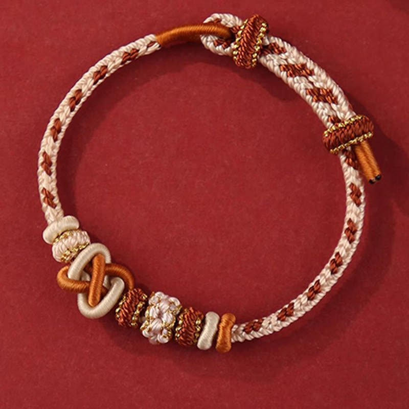 Wear FengShui Handcrafted Peach Blossom Peace Knot Colorful Rope Adjustable Bracelet