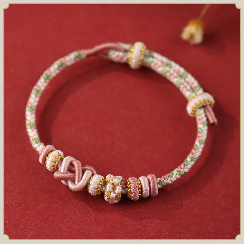 Wear FengShui Handcrafted Peach Blossom Peace Knot Colorful Rope Adjustable Bracelet