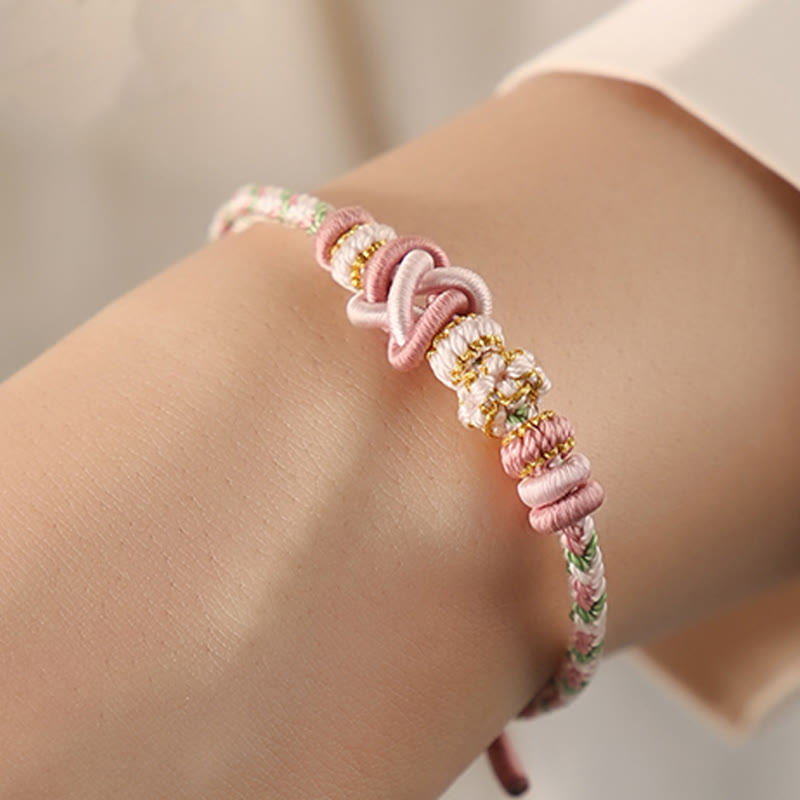 Wear FengShui Handcrafted Peach Blossom Peace Knot Colorful Rope Adjustable Bracelet