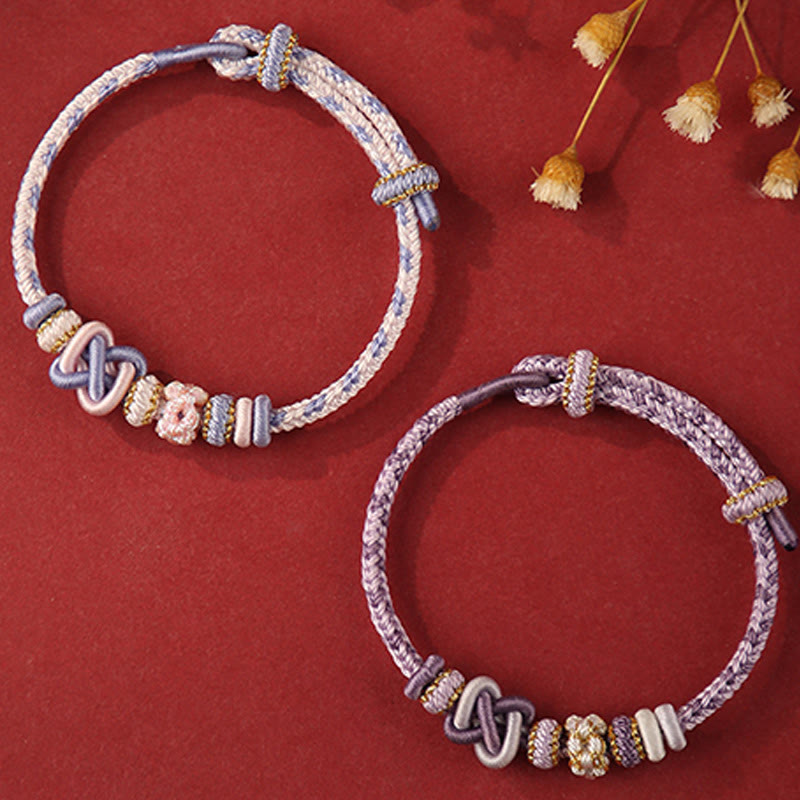 Wear FengShui Handcrafted Peach Blossom Peace Knot Colorful Rope Adjustable Bracelet